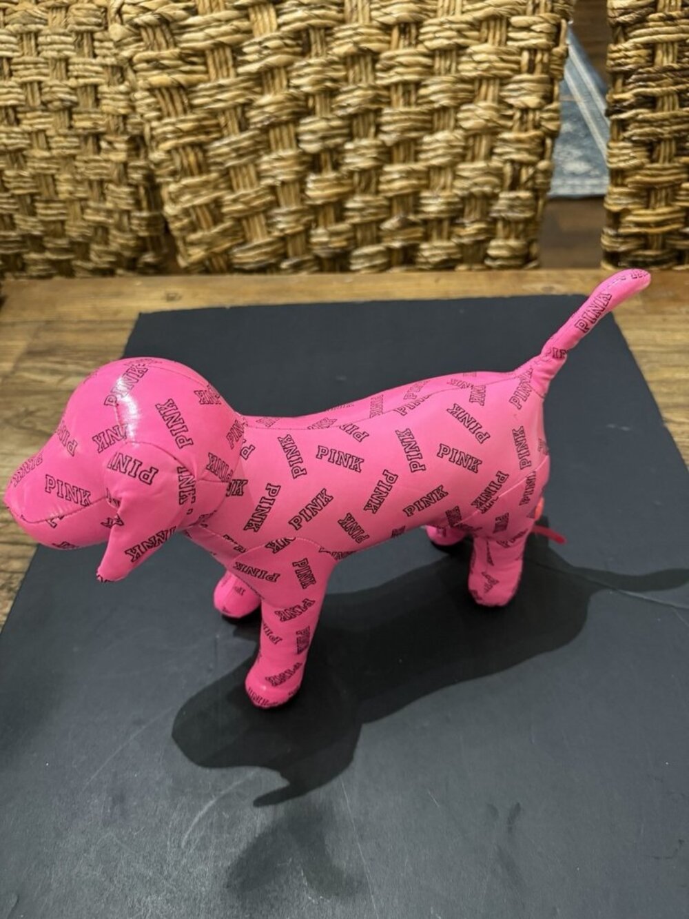 Victoria's Secret PINK 2015 Vinyl Stuffed Hot Pink & Black 7" Signature Logo Dog